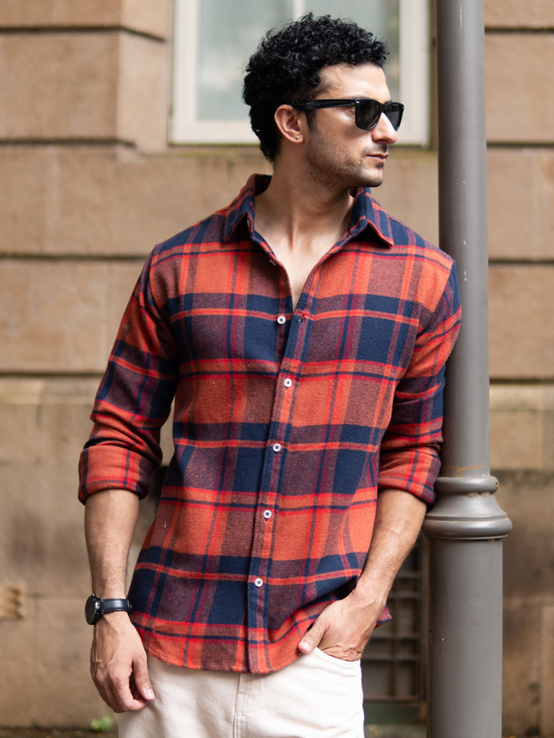 Rust And Navy Checks Shirt