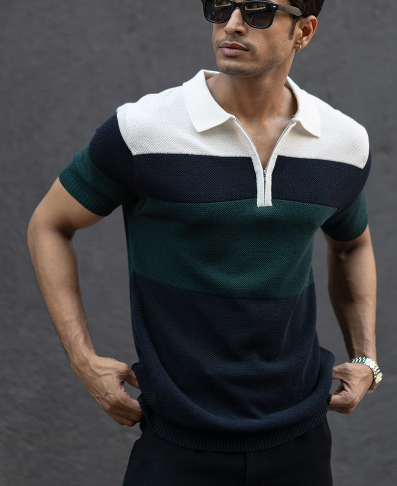 Olive & Navy Knit Stripe T-Shirt