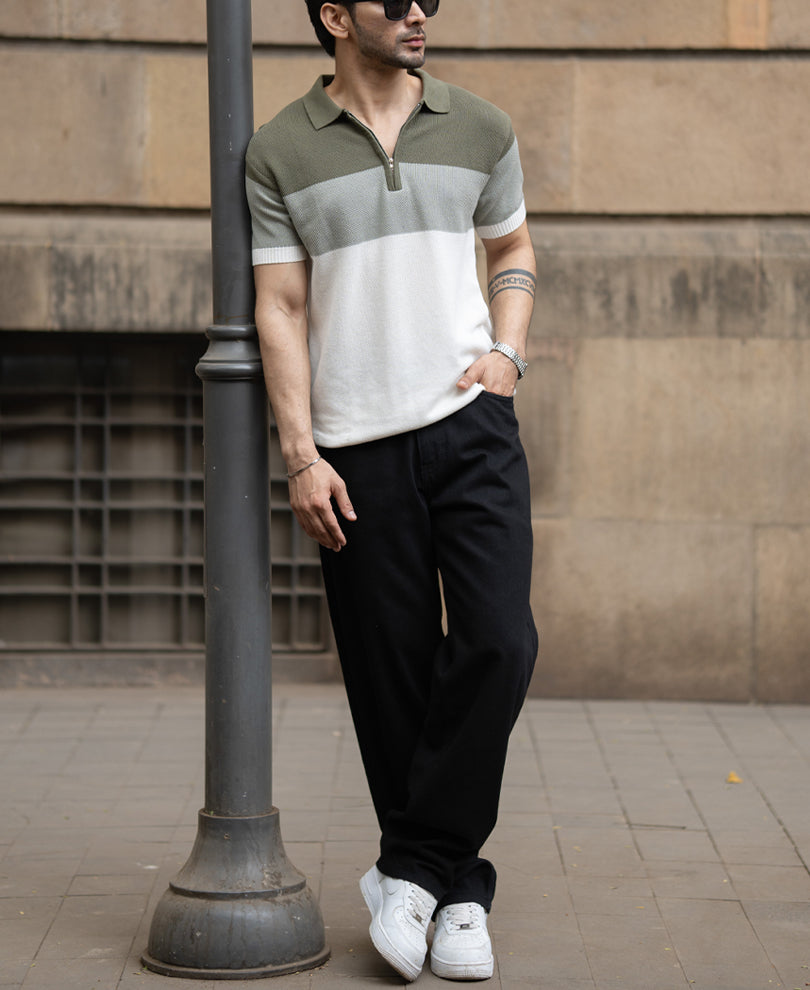 Green Knit Stripe T-Shirt