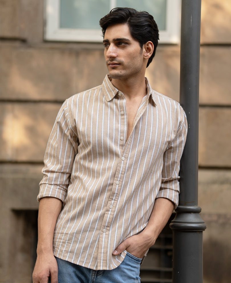 Tan Cottom Stripe Shirt.