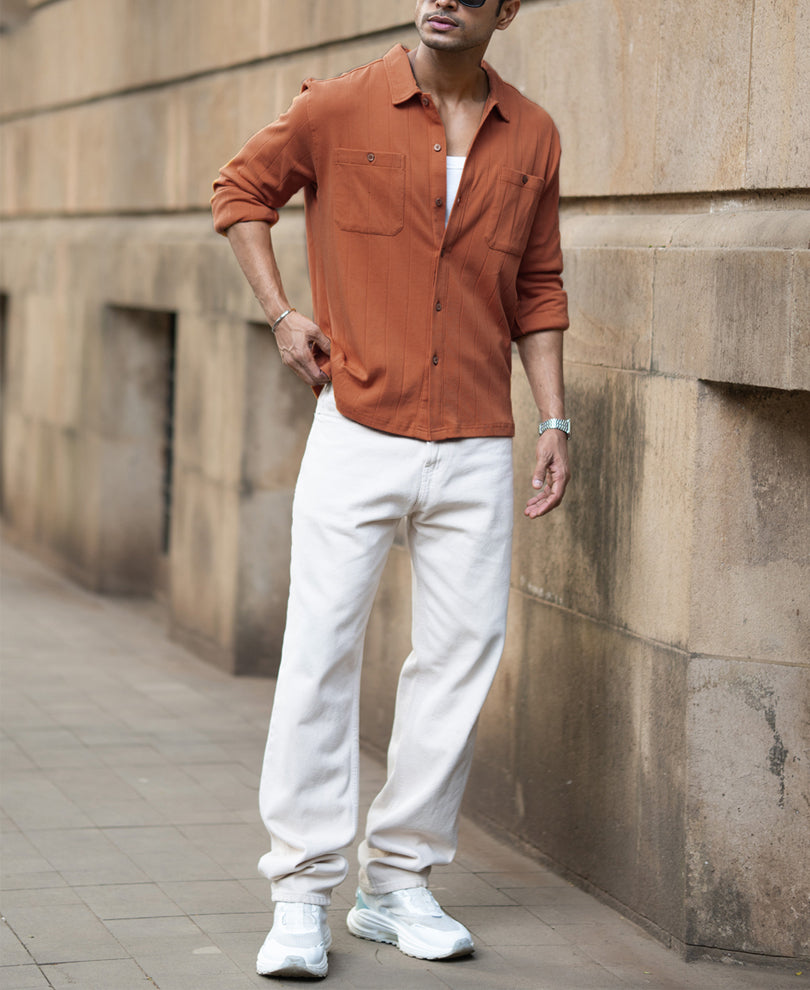 Russet Brown Structure Knit Shirt