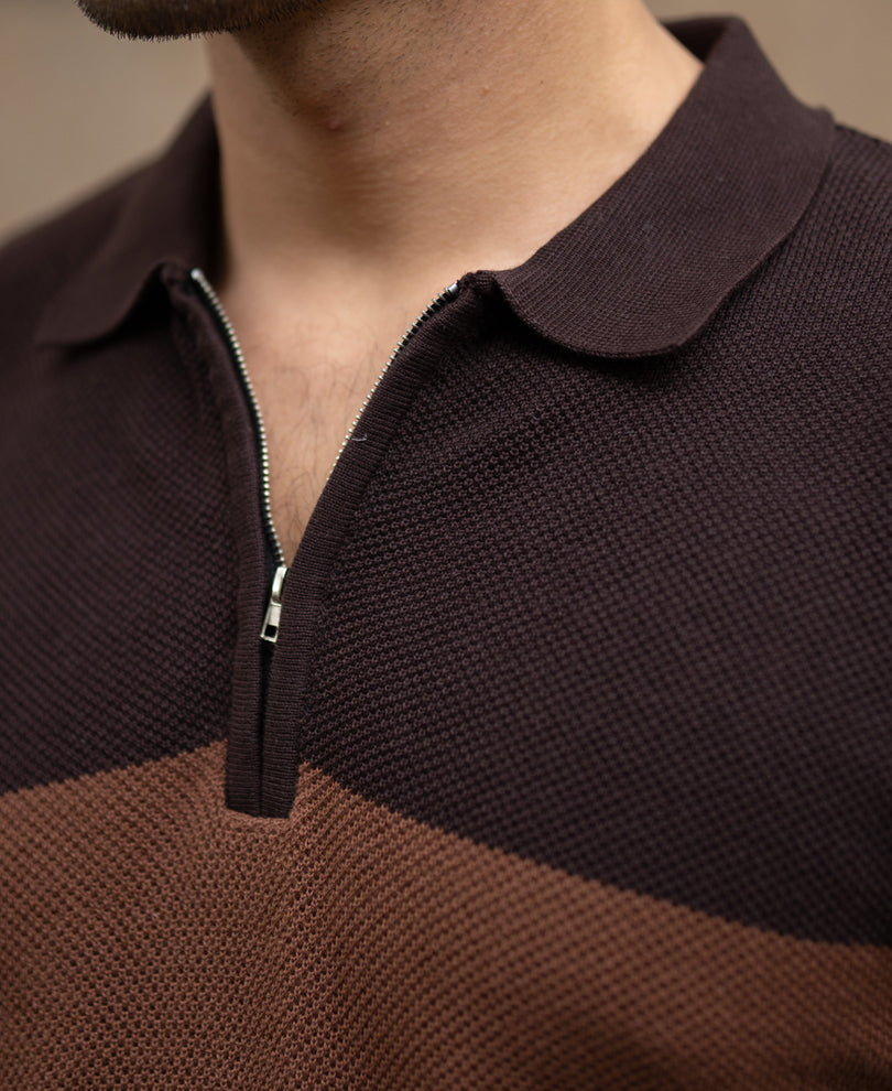 Brown & Beige Stripe Knit T-Shirt