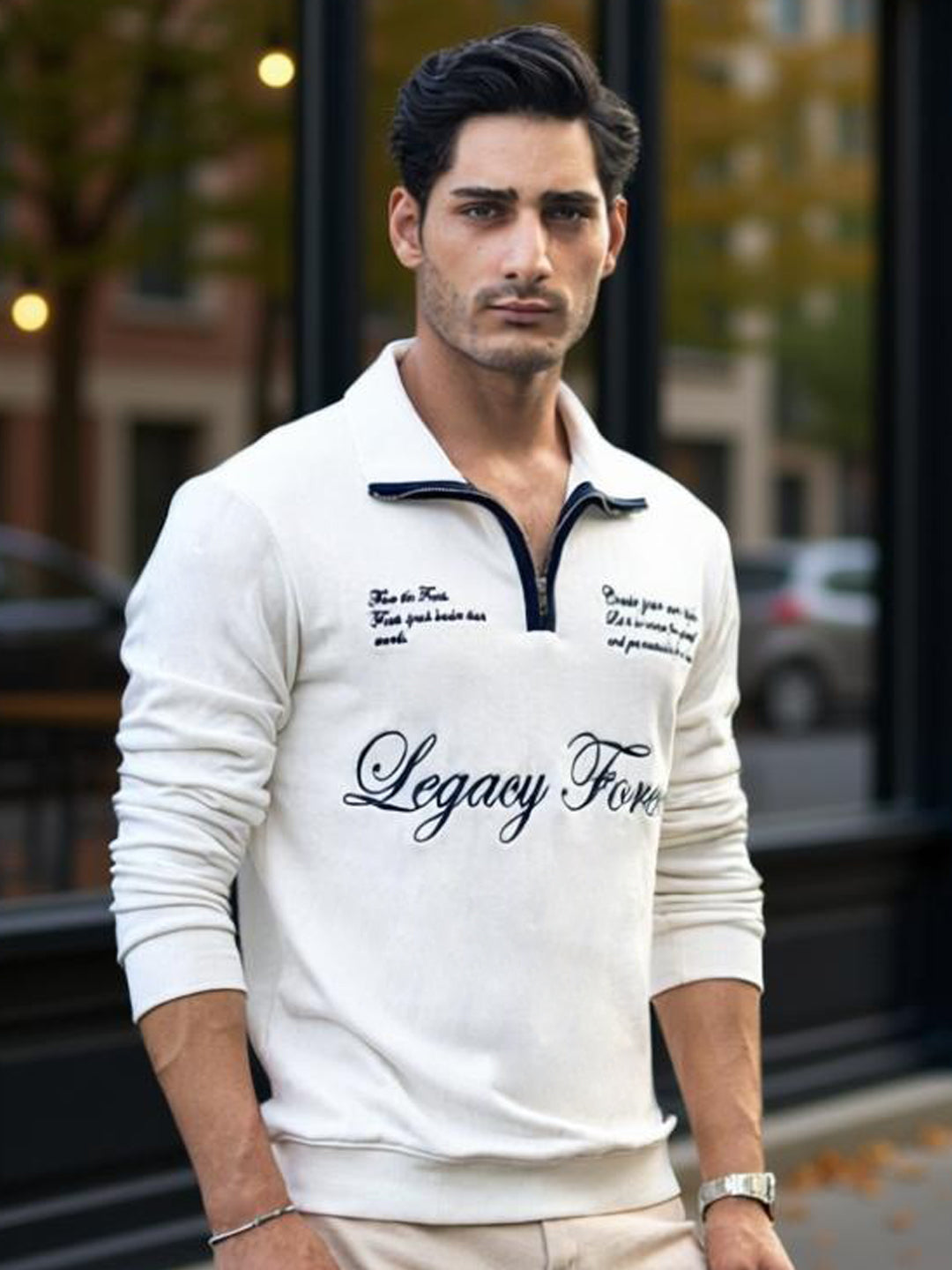 Off-White Contrast Embroidery Sweatshirt