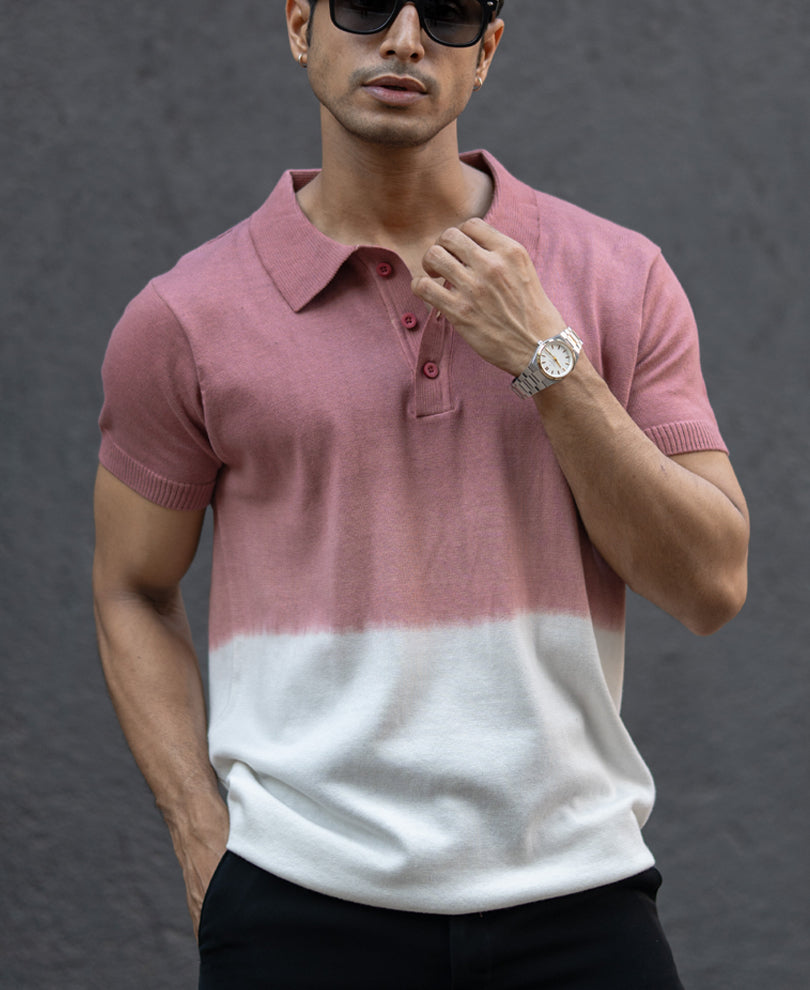 Brick Ombre Knit Polo T-Shirt.