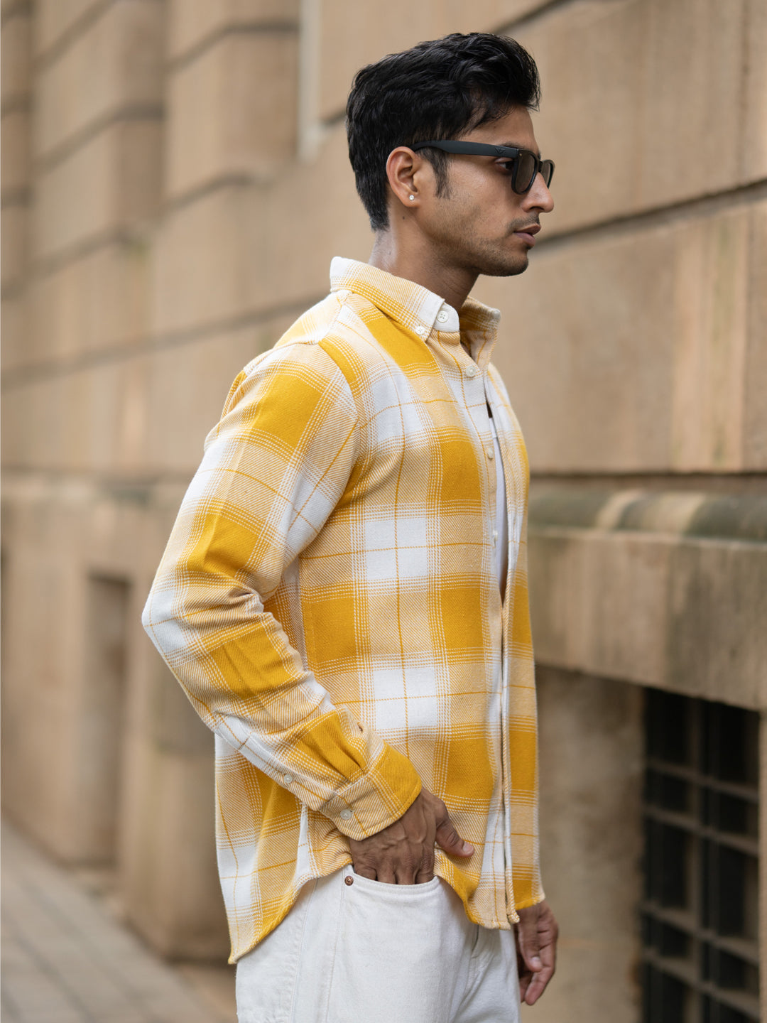 Yellow Structured Checks Buttondown Shirt