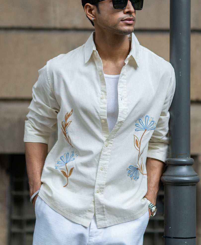 Cream Embroidered Lightweight Shirt