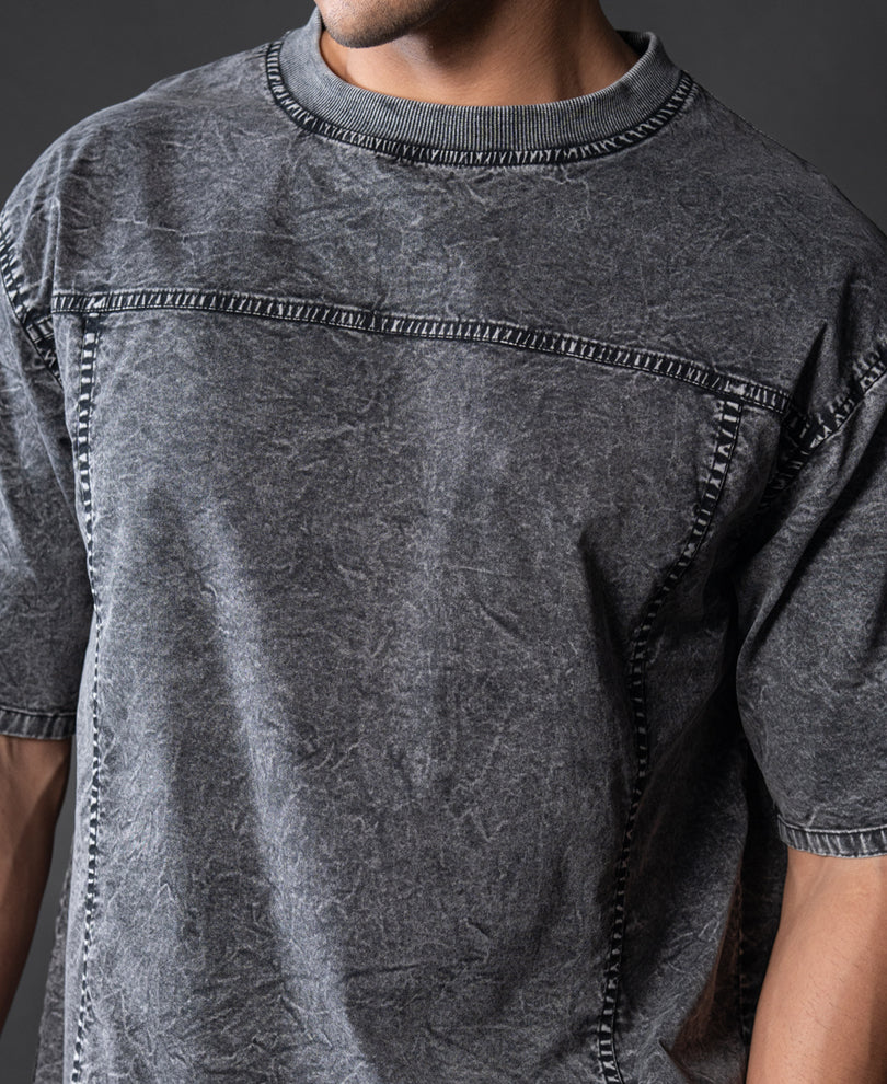 Grey Washed Panelled T-Shirt.