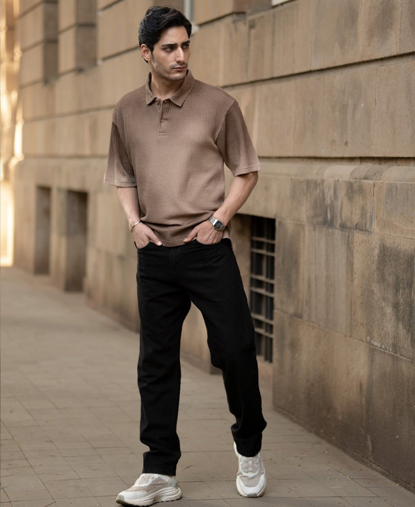 Dark Beige Sprayed Polo T-Shirt.