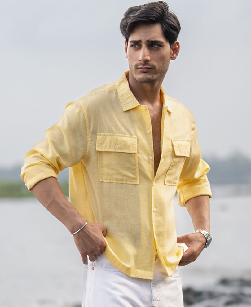 Yellow Linen Double Pocket Shirt
