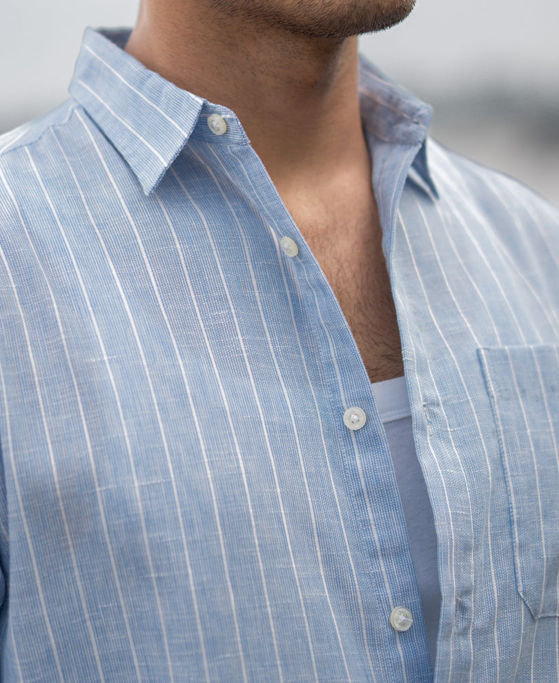 Dark Blue Cotton Stripe Shirt
