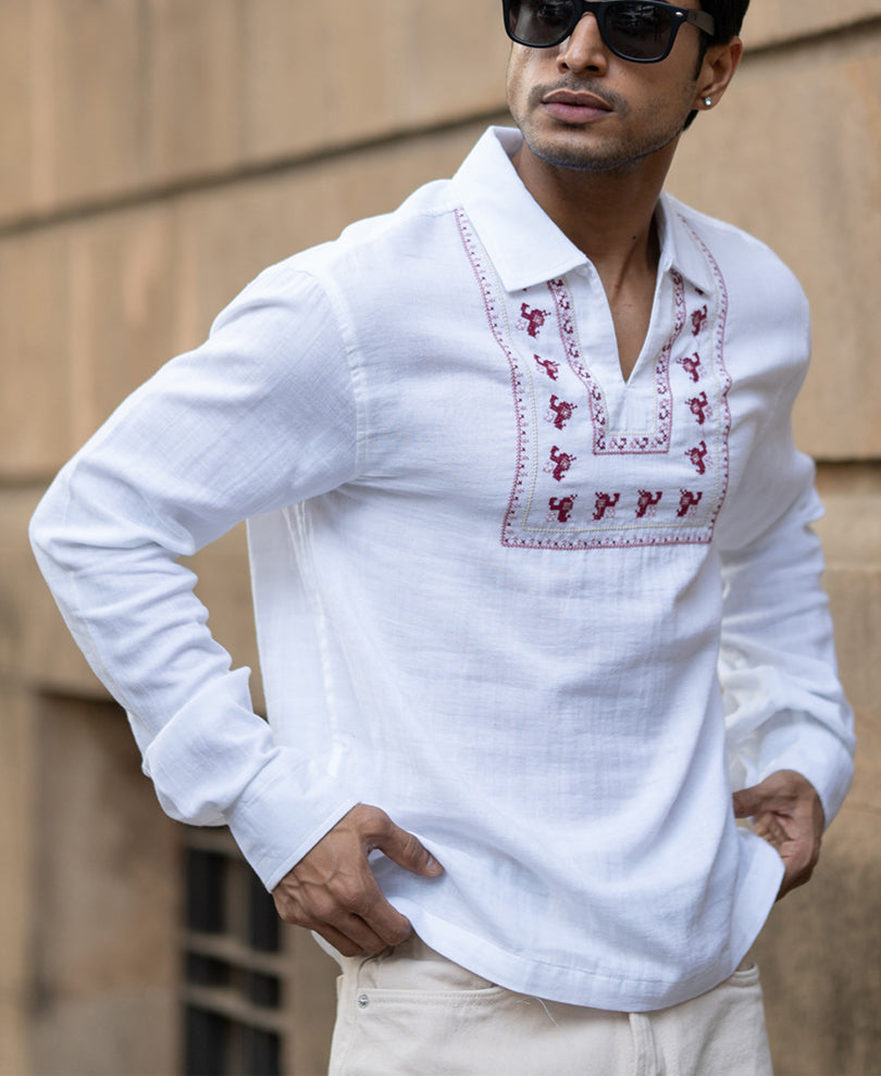 White Embroidered Kurta Shirt