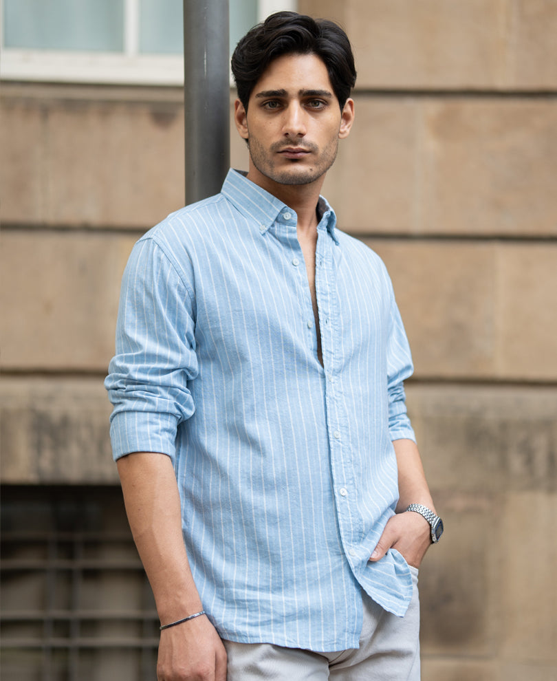 Light Blue Linen Stripe Shirt