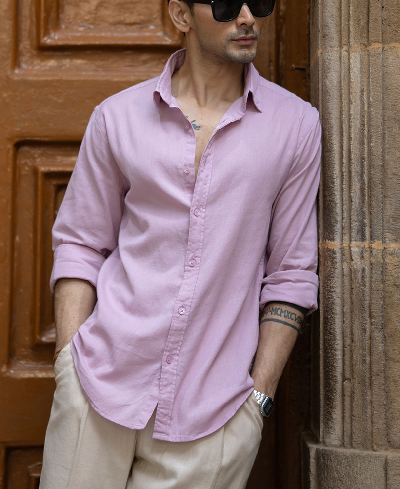 Light Pink Linen Blend Shirt.