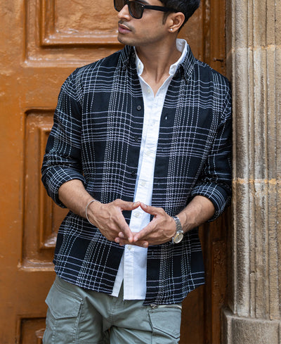 Black Structured Checked Shirt