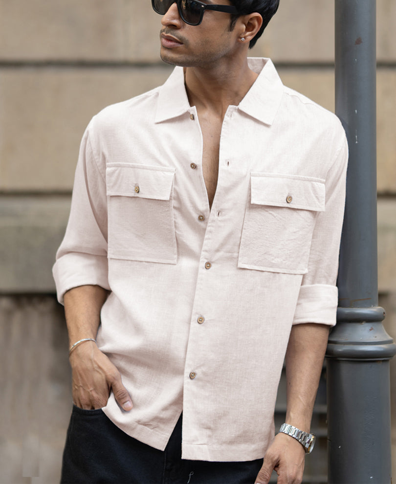 Cream Linen Double Pocket Shirt