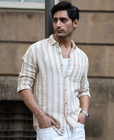 Cream & Beige Structured Stripe Shirt