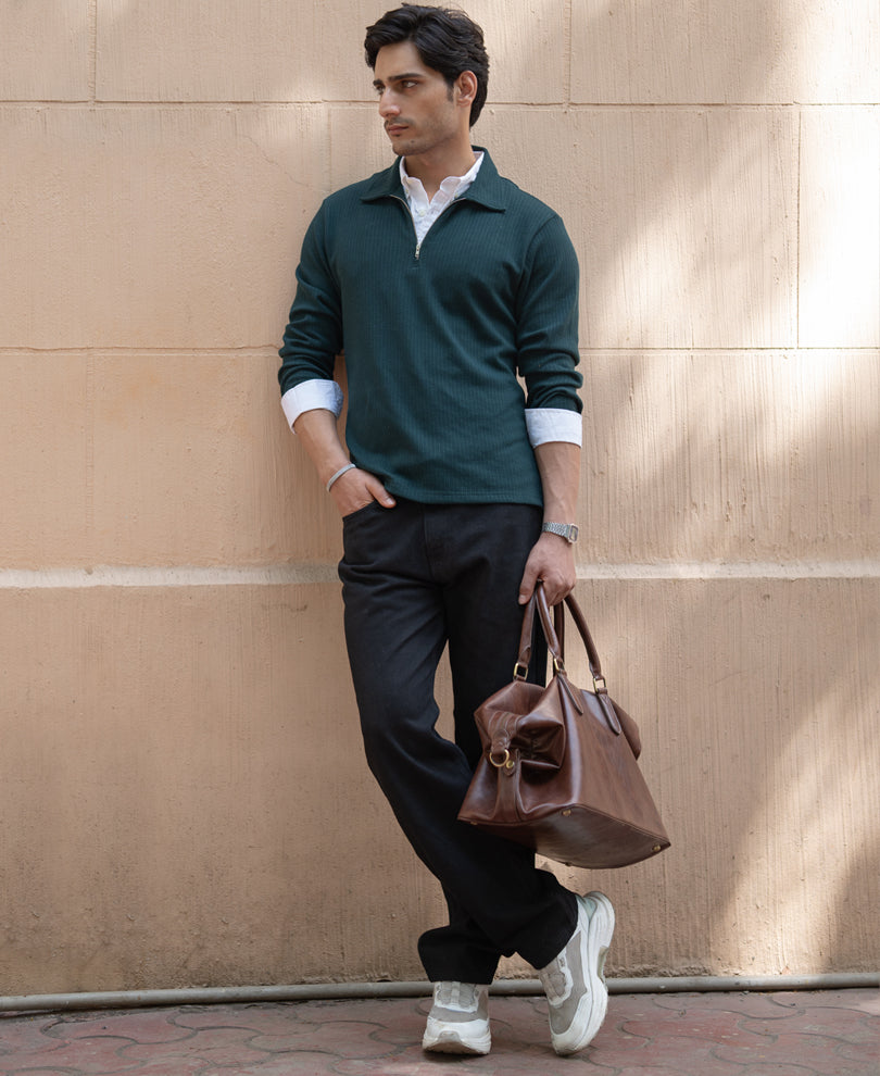 Pine Green Contrast Collar Polo T-Shirt.