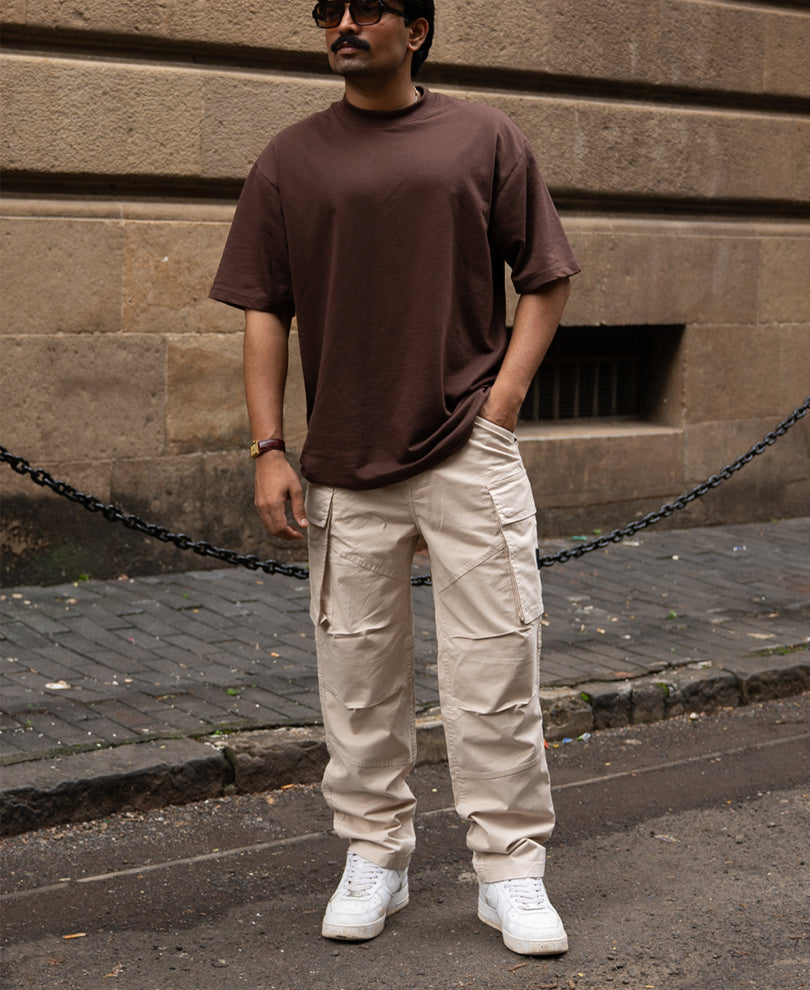 Light Beige Cotton Cargo Trouser