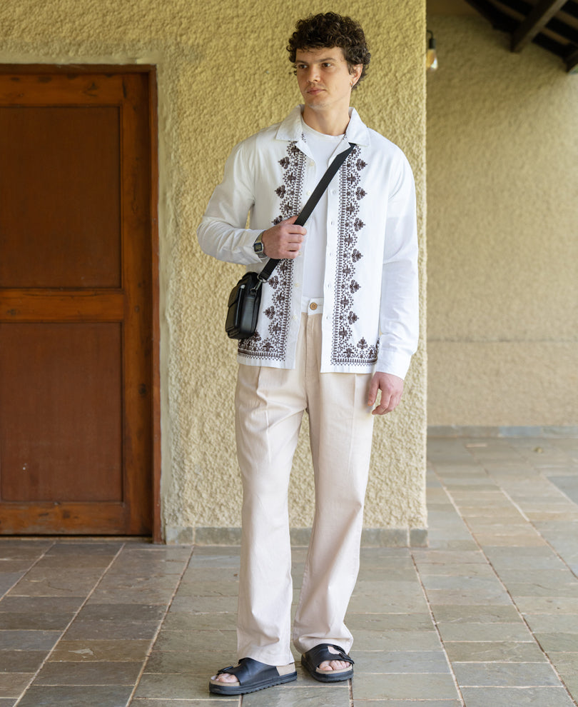 White Embroidered Shirt 100% Cotton