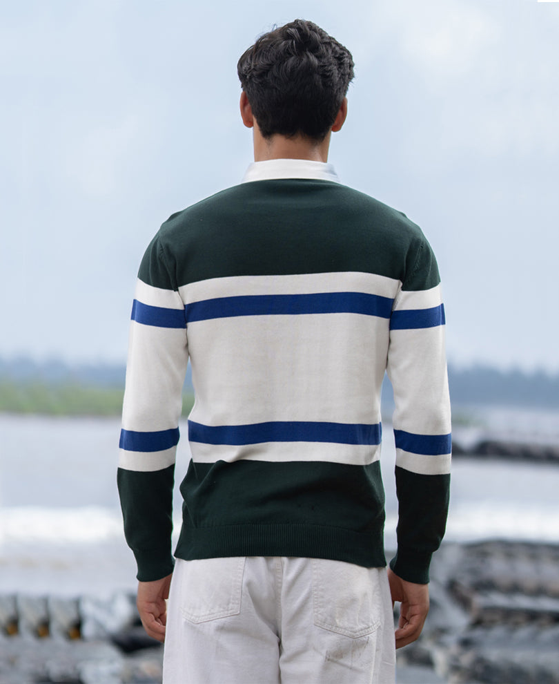 Olive And White Stripe Polo T-Shirt