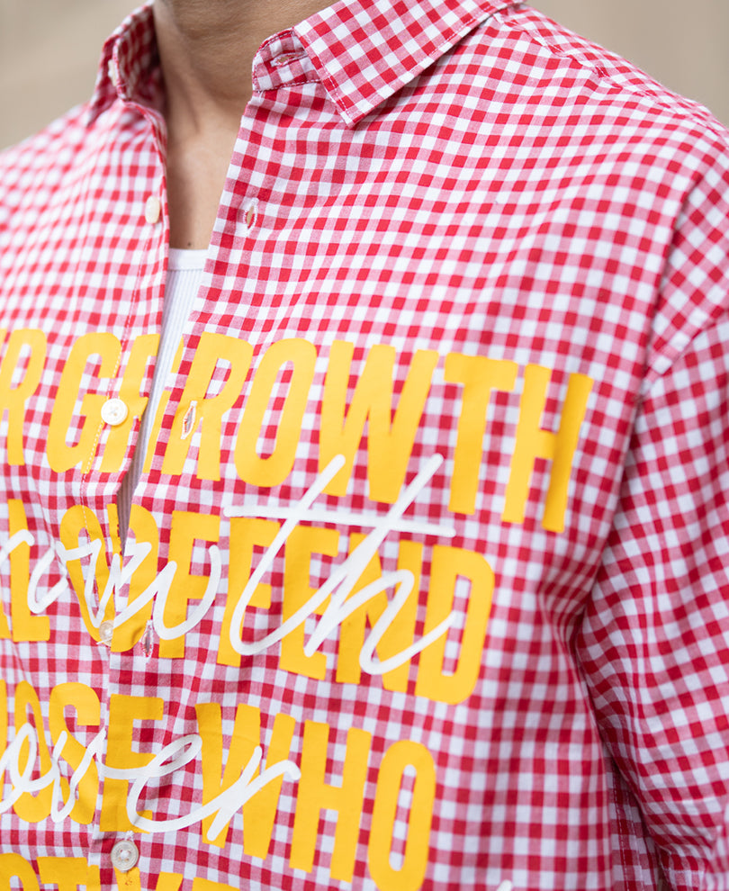 Red Micro Checks Printed Boxy Shirt.