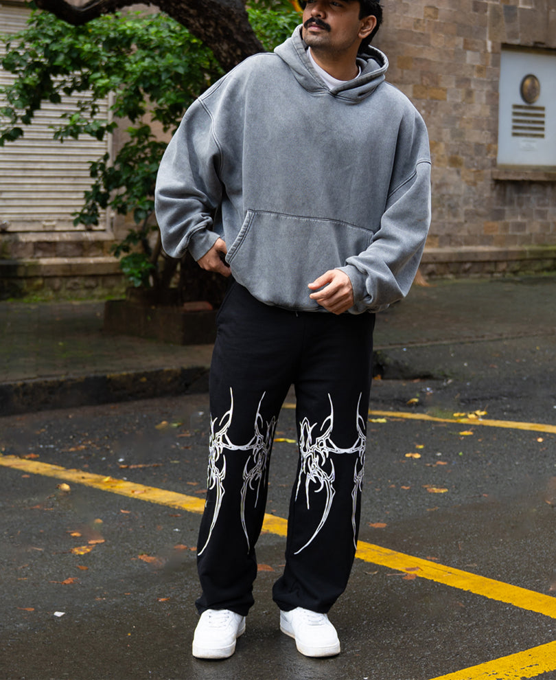Black Graphic Printed Trackpant