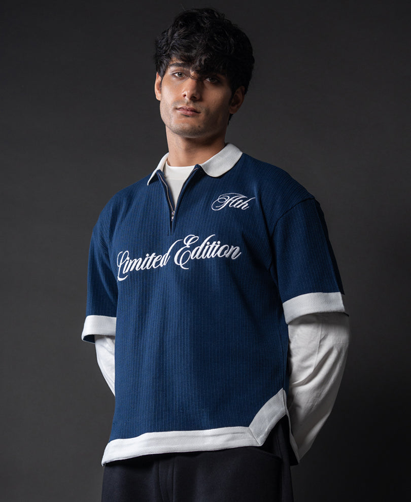 Indigo Blue Embroidered T-Shirt.