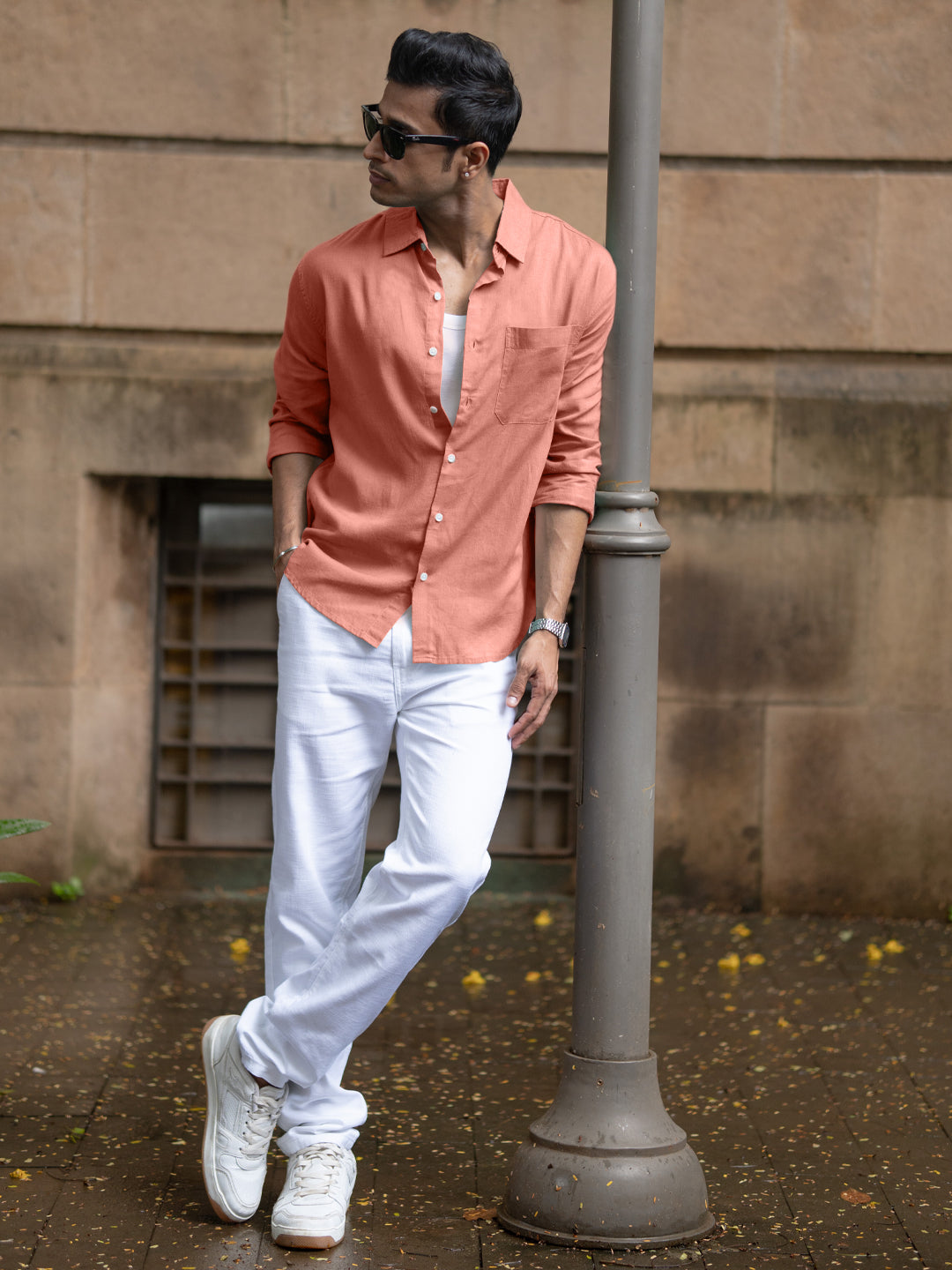 Coral Linen Blend Shirt