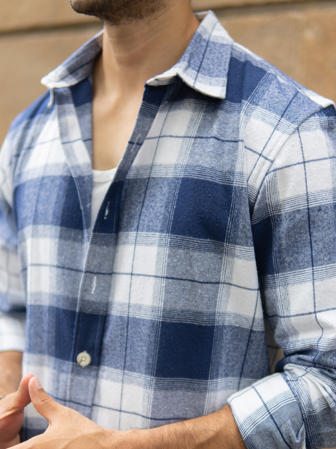 Dark Blue Brushed Checks Shirt