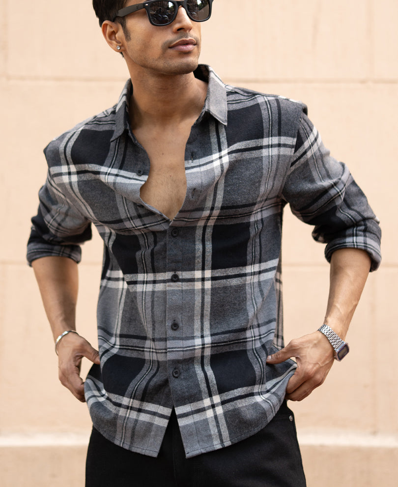 Grey & Black Macro Checks Shirt.