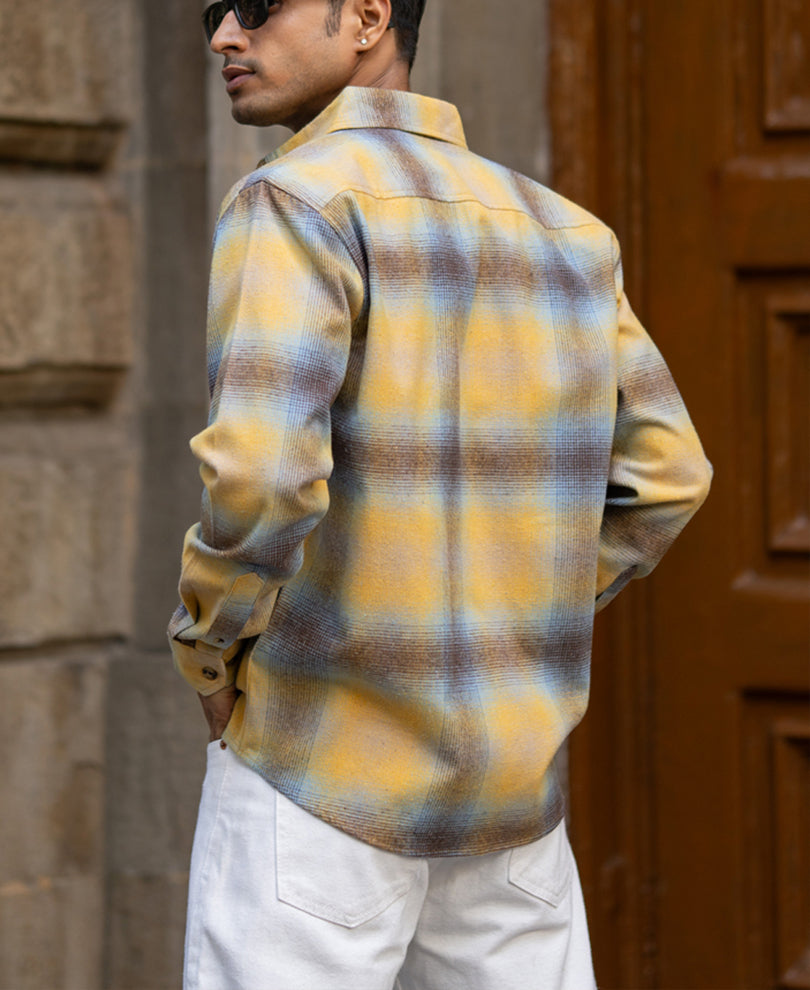 Yellow Brushed Checks Shirt