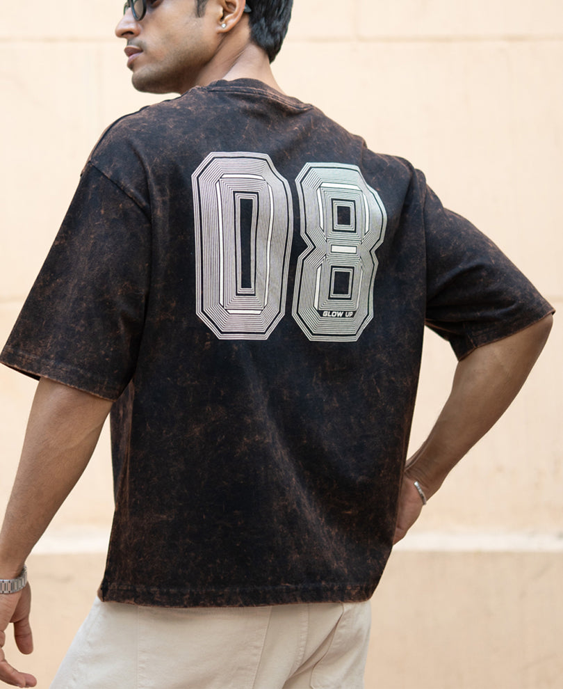 Dark Brown Washed Printed T-Shirt.