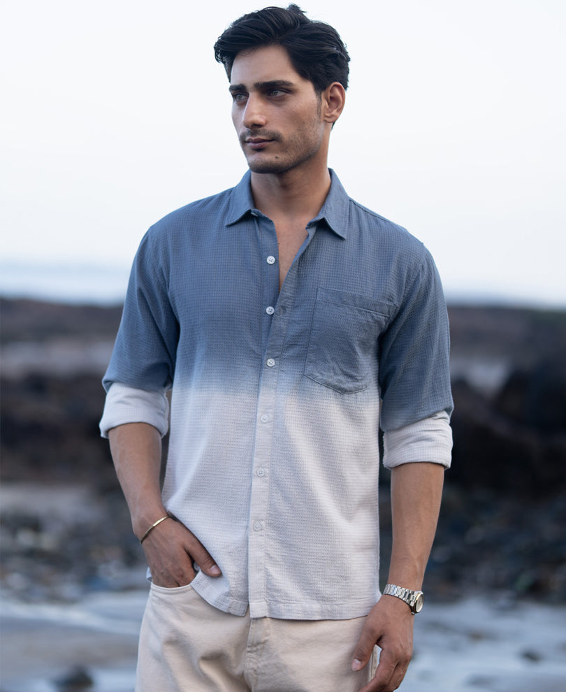 Blue Structured Ombre Shirt
