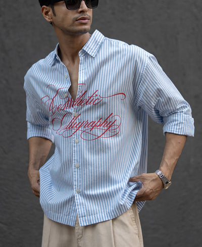 Blue Lightweight Printed Boxy Shirt