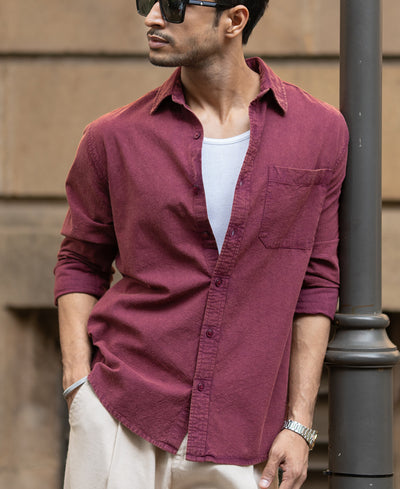 Burgundy Washed Structure Shirt 100% Cotton