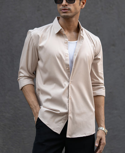 Beige Melange Stretch Shirt