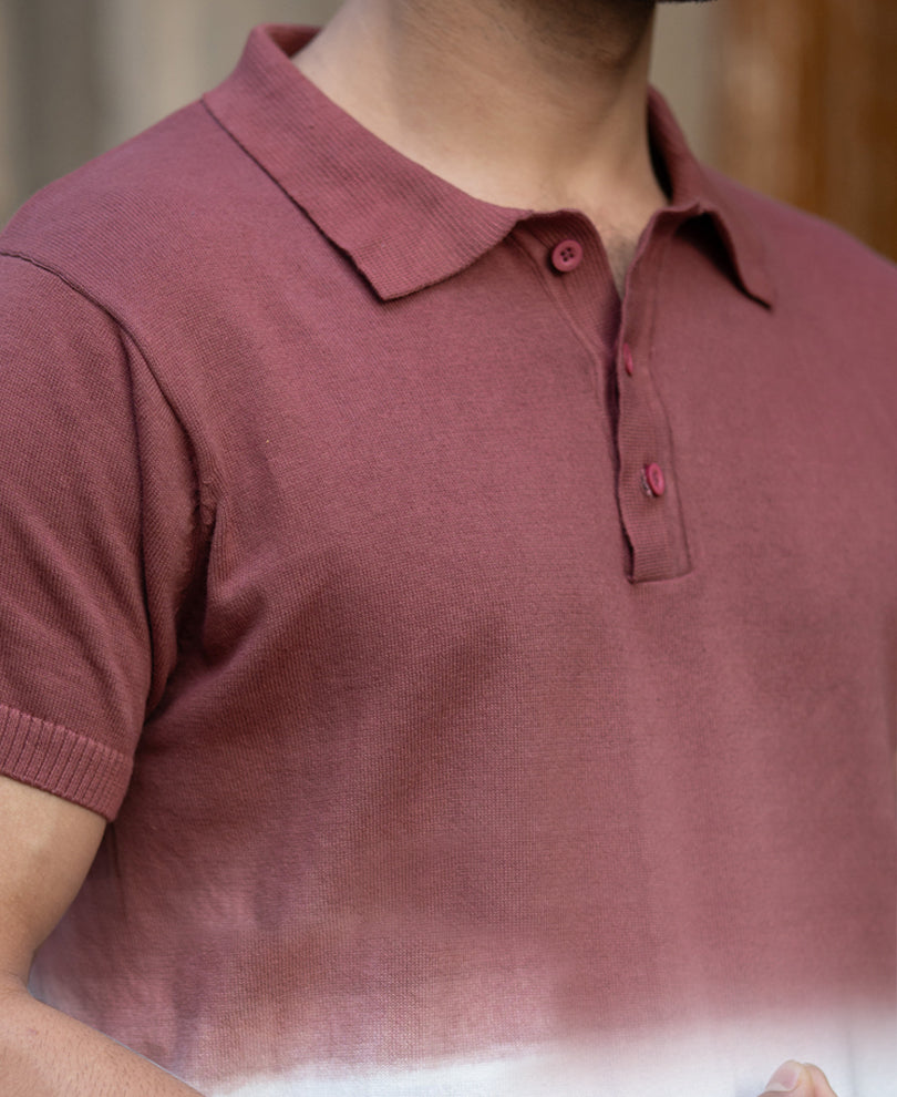 Brick Ombre Knit Polo T-Shirt