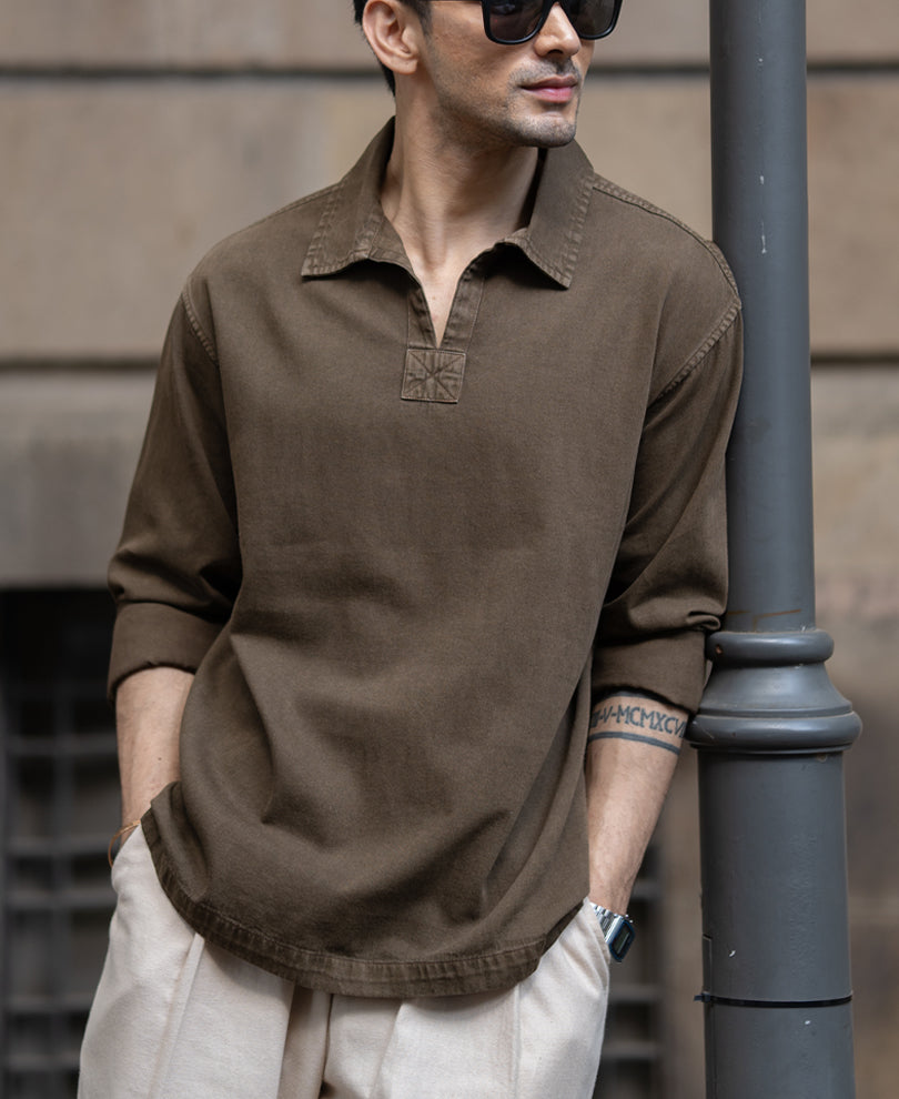 Brown Overdyed Kurta Shirt.