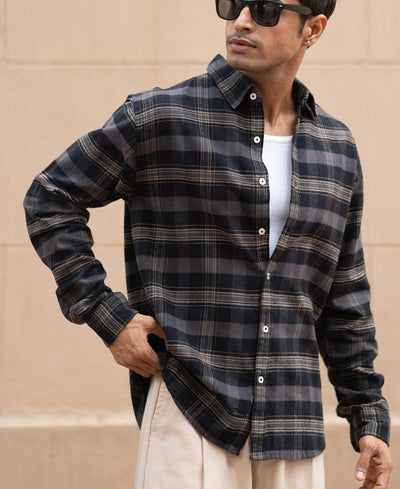 Grey Brushed Checked Shirt