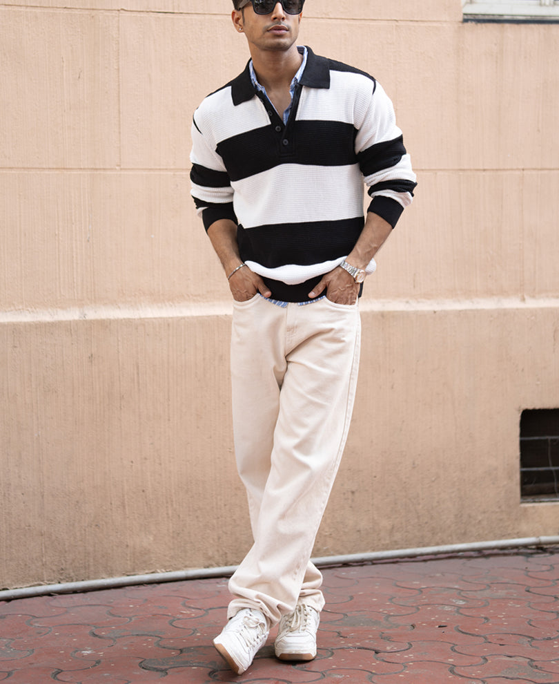 Black And White Knit Sweatshirt