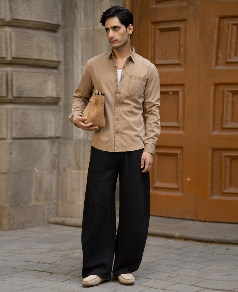 Tan Washed Cotton Shirt