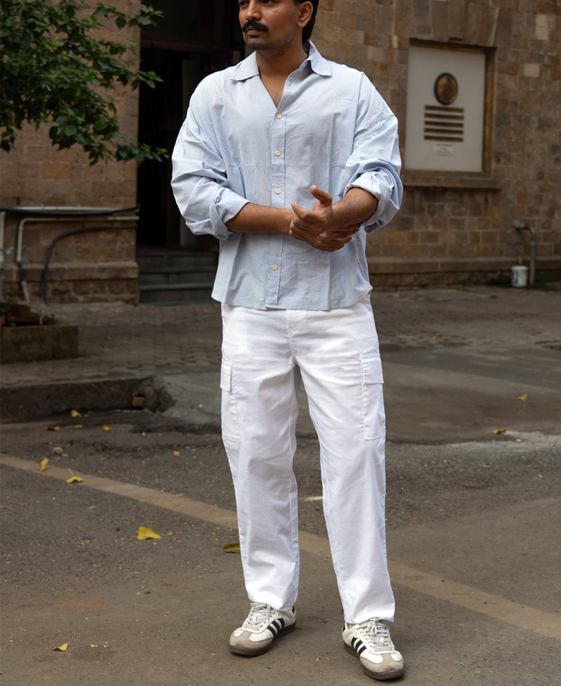 White Cotton Cargo Regular Fit Pant