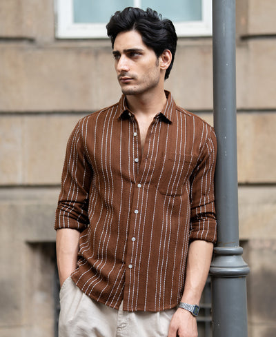 Brown Structure Stripe Shirt.