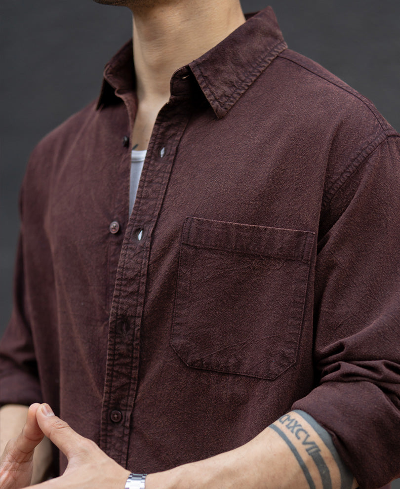 Dark Brown Washed Structure Shirt.