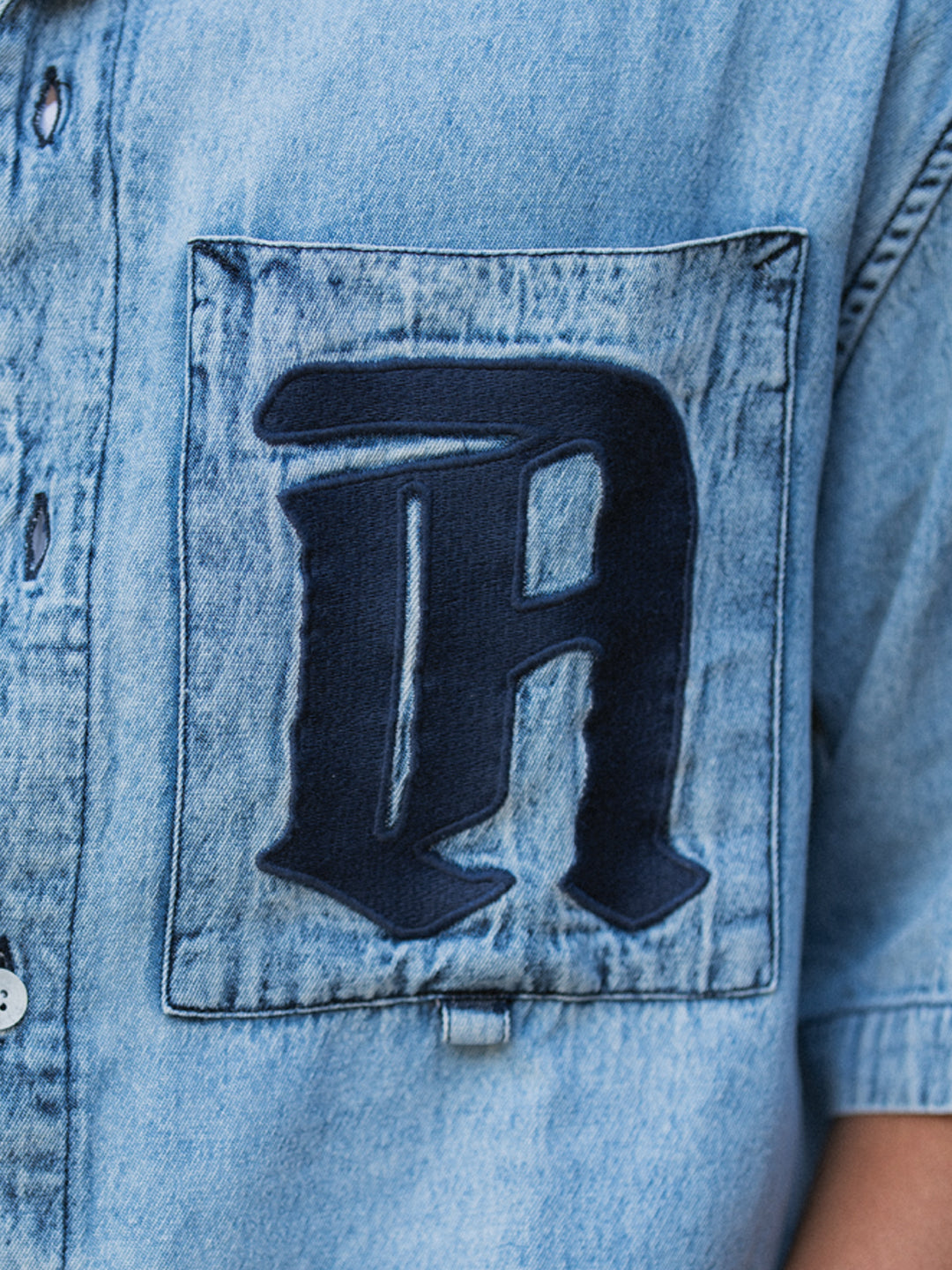 Blue Embroidered Denim Shirt 100% Cotton