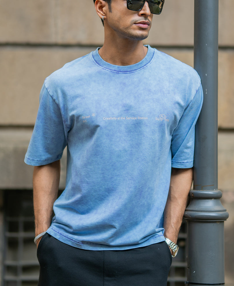 Purple Washed Graphic Half Sleeves T-Shirt.