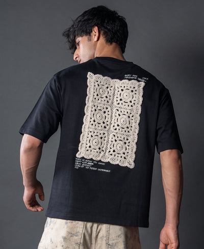 Black Crochet Patch Embroidered T-Shirt