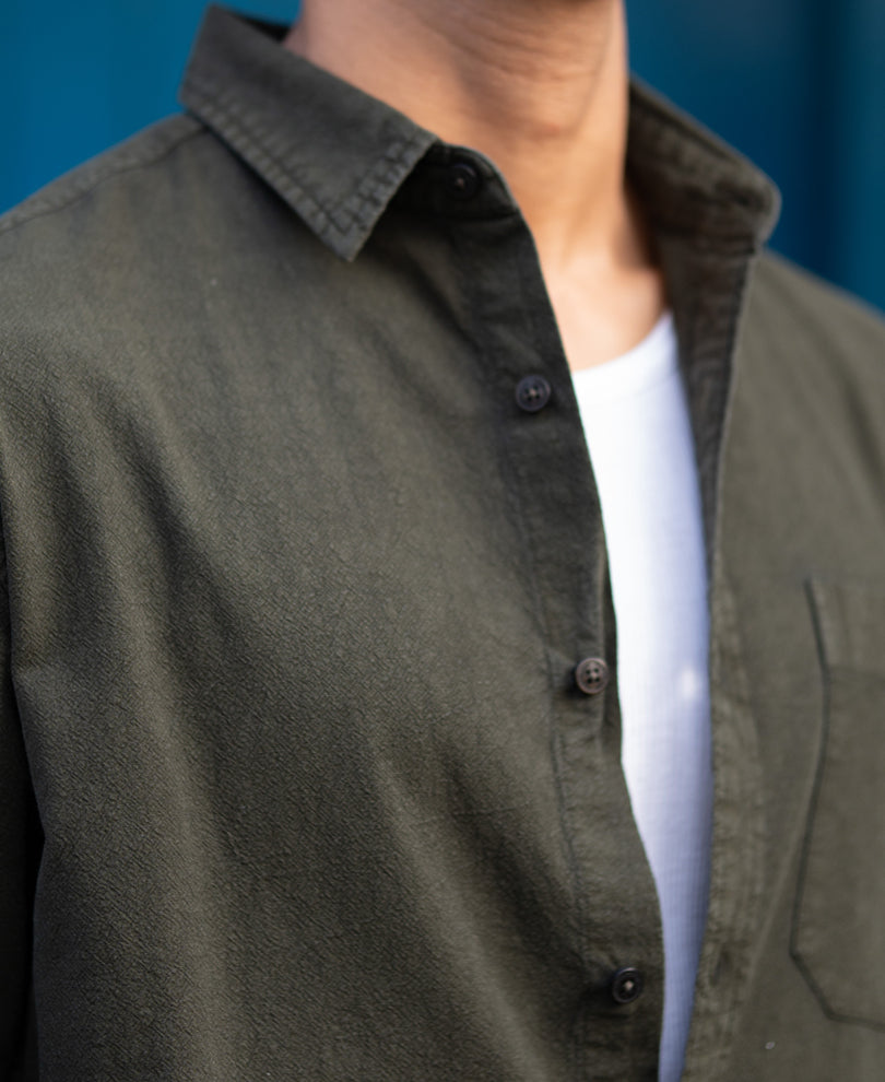 Dark Olive Double Pocket Denim Shirt