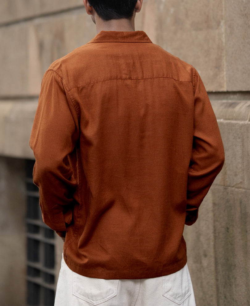 Tan Linen Double Pocket Shirt