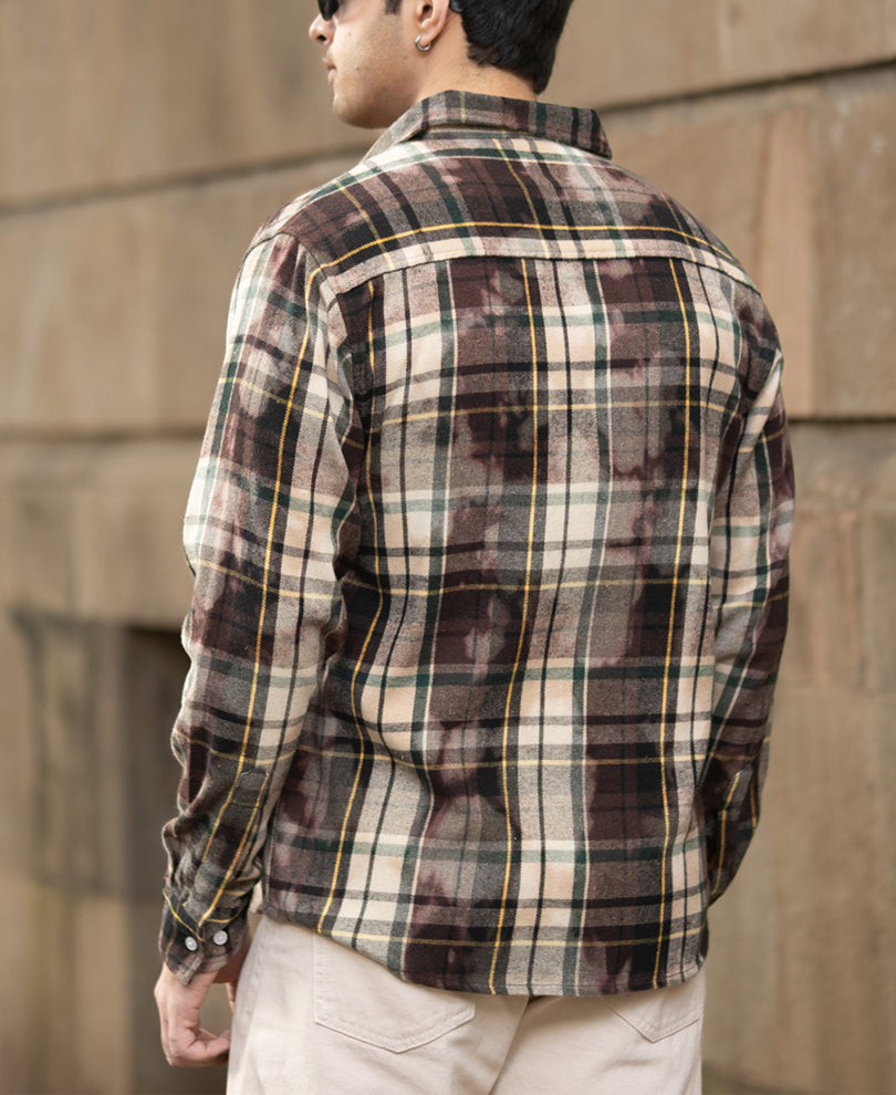 Dark Brown Washed Checks Shirt